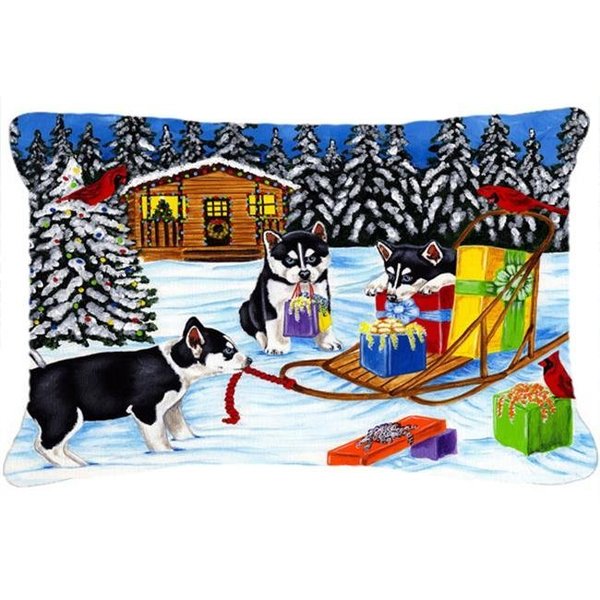 Jensendistributionservices Christmas Mush Siberian Husky Fabric Decorative Pillow MI733075